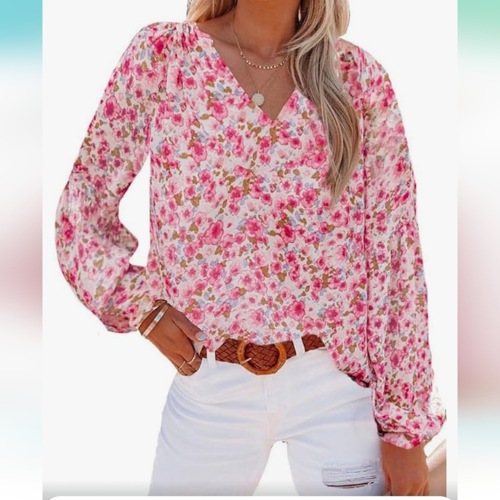 SHEWIN Floral Lantern Long Sleeve Boho Top